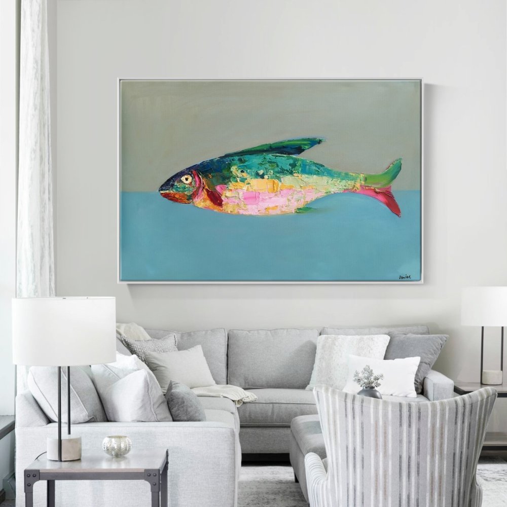 Vibrant Abstract Fish Oil Painting for Modern Home Decor