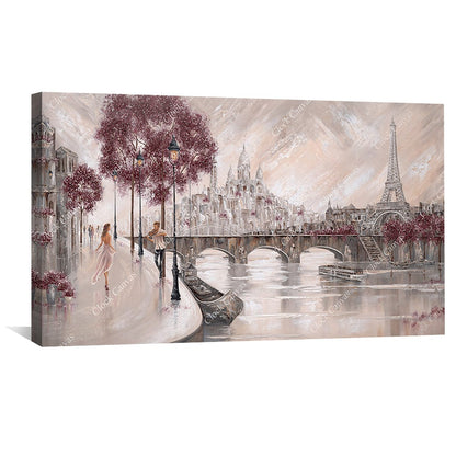 Romantic Parisian Scene with Eiffel Tower and Serene Water Reflection Oil Painting