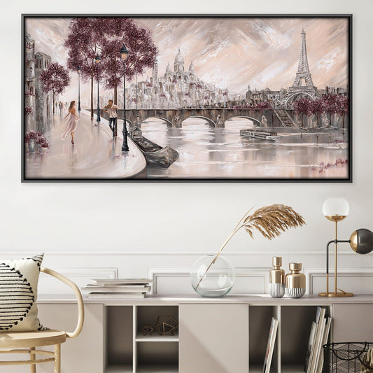 Romantic Parisian Scene with Eiffel Tower and Serene Water Reflection Oil Painting