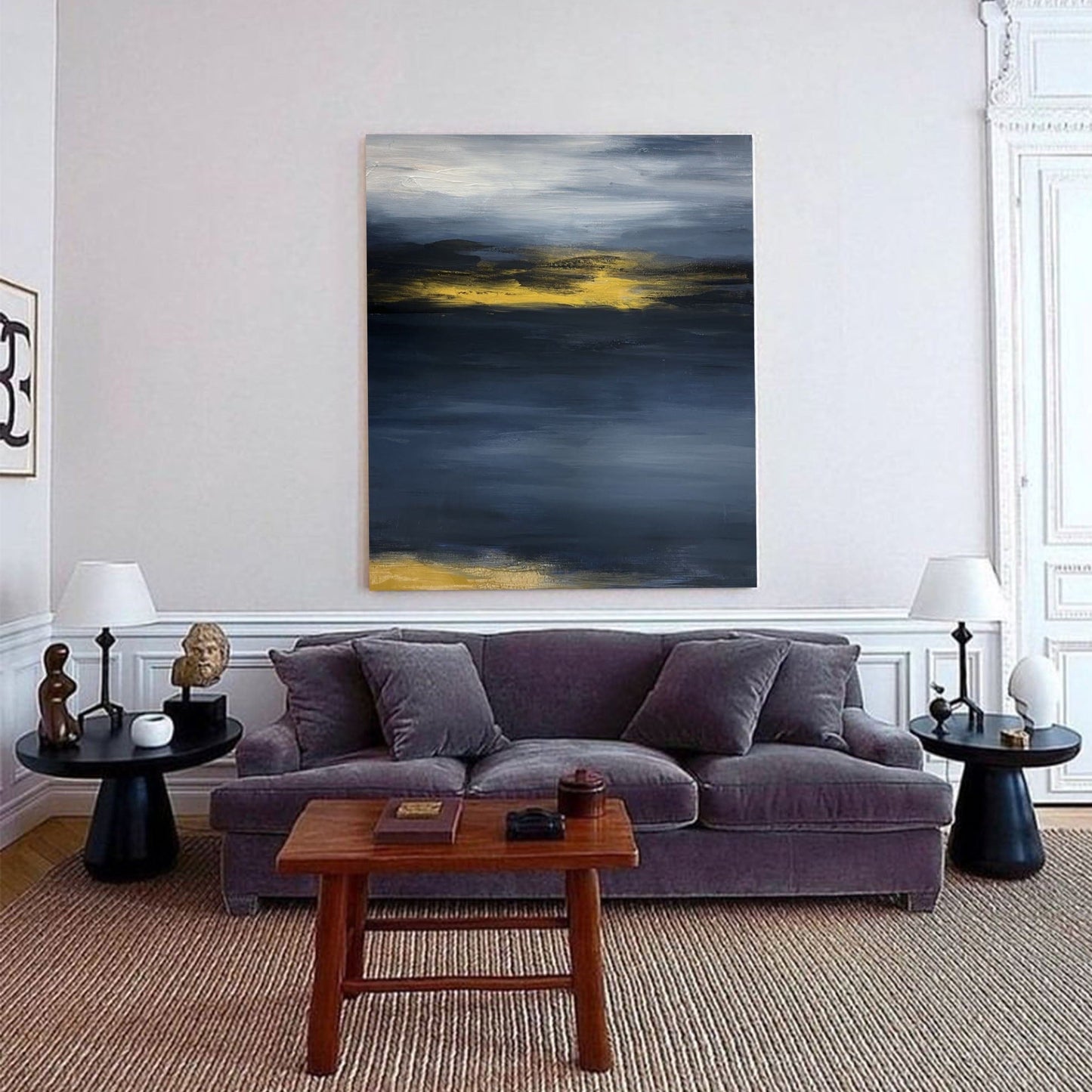 Contemporary Abstract Oil Painting with Dynamic Blue and Yellow Hues