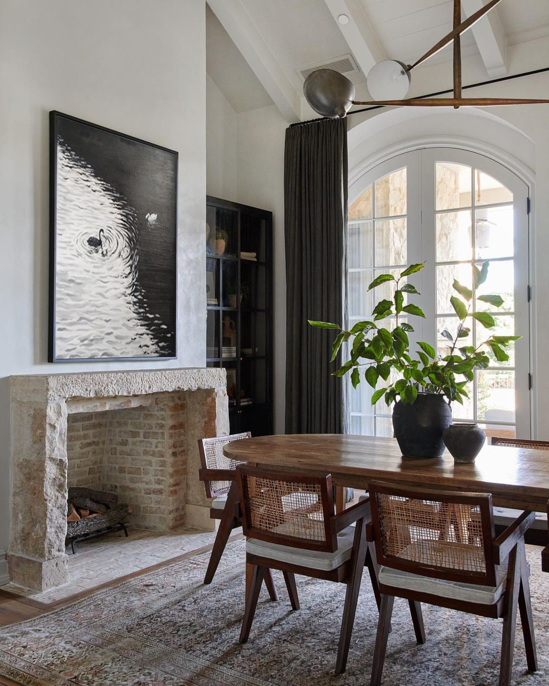 Elegant Swans on Water Black and White Oil Painting Canvas Art