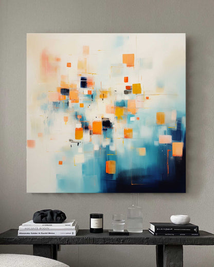 Vibrant Abstract Oil Painting with Colorful Geometric Shapes for Modern Decor