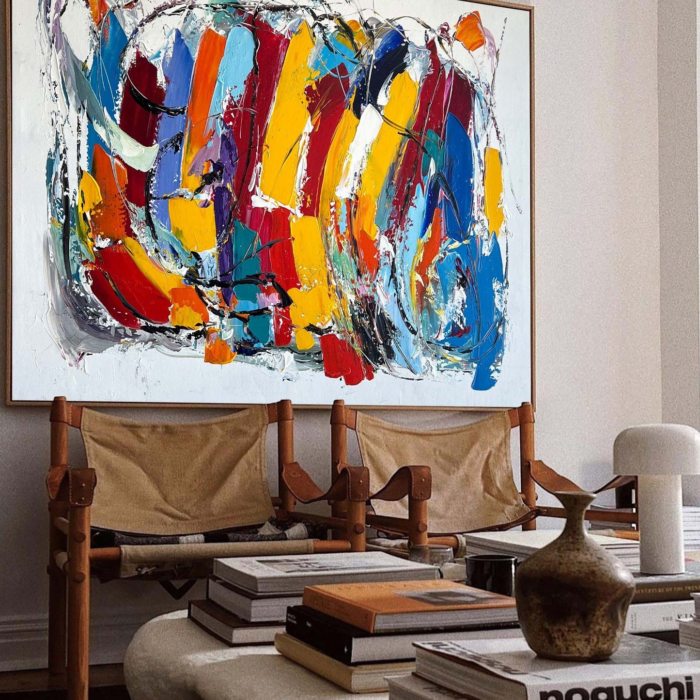 Vibrant Abstract Oil Painting with Bold Colors and Dynamic Brushstrokes