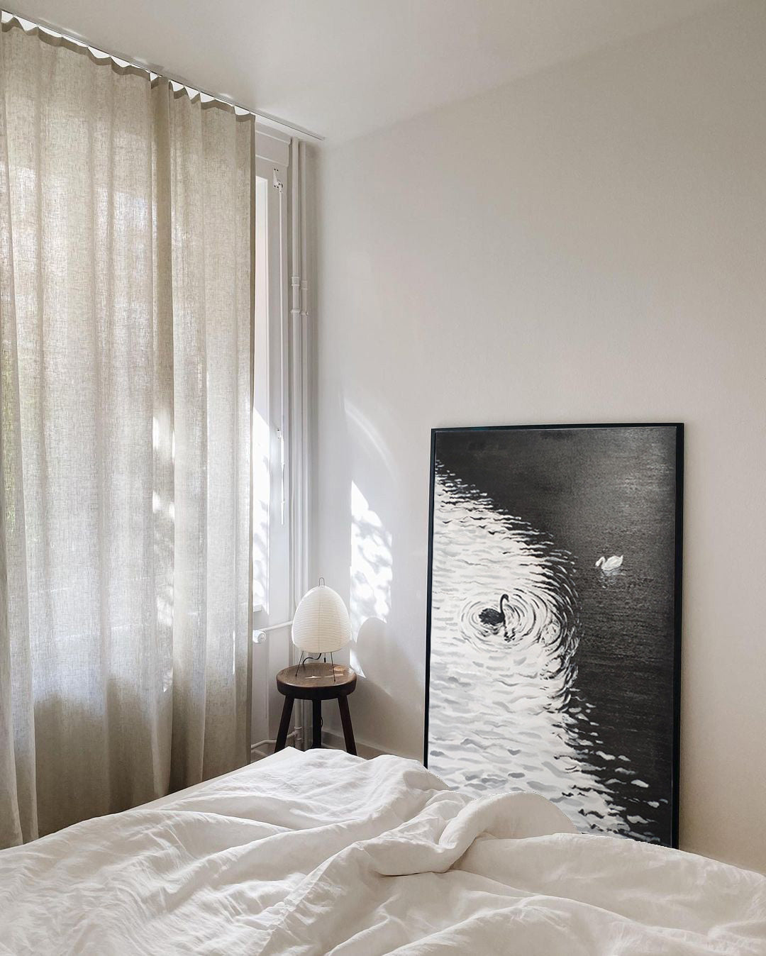 Elegant Swans on Water Black and White Oil Painting Canvas Art