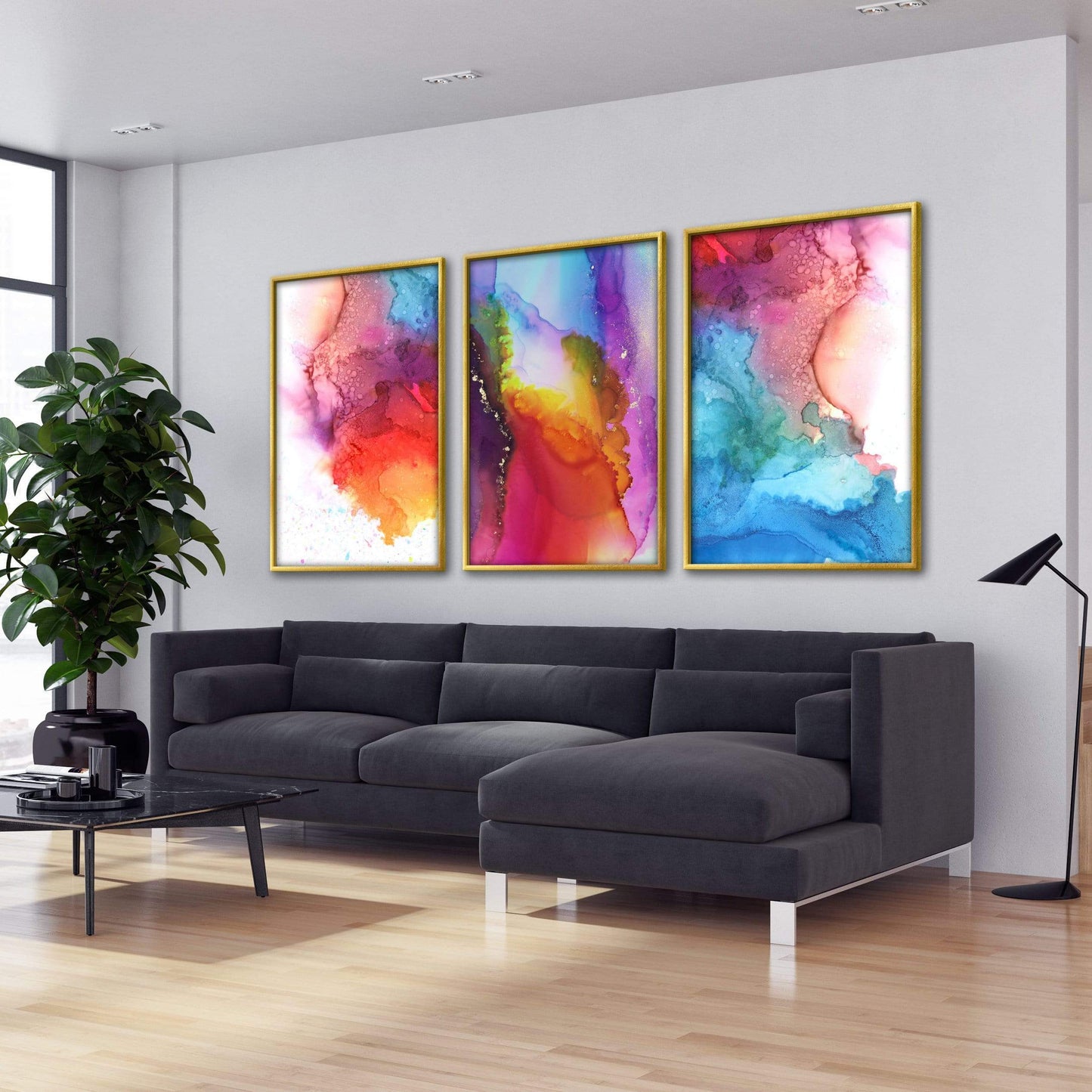 Vibrant Abstract Oil Painting Trio for Modern Home Decor