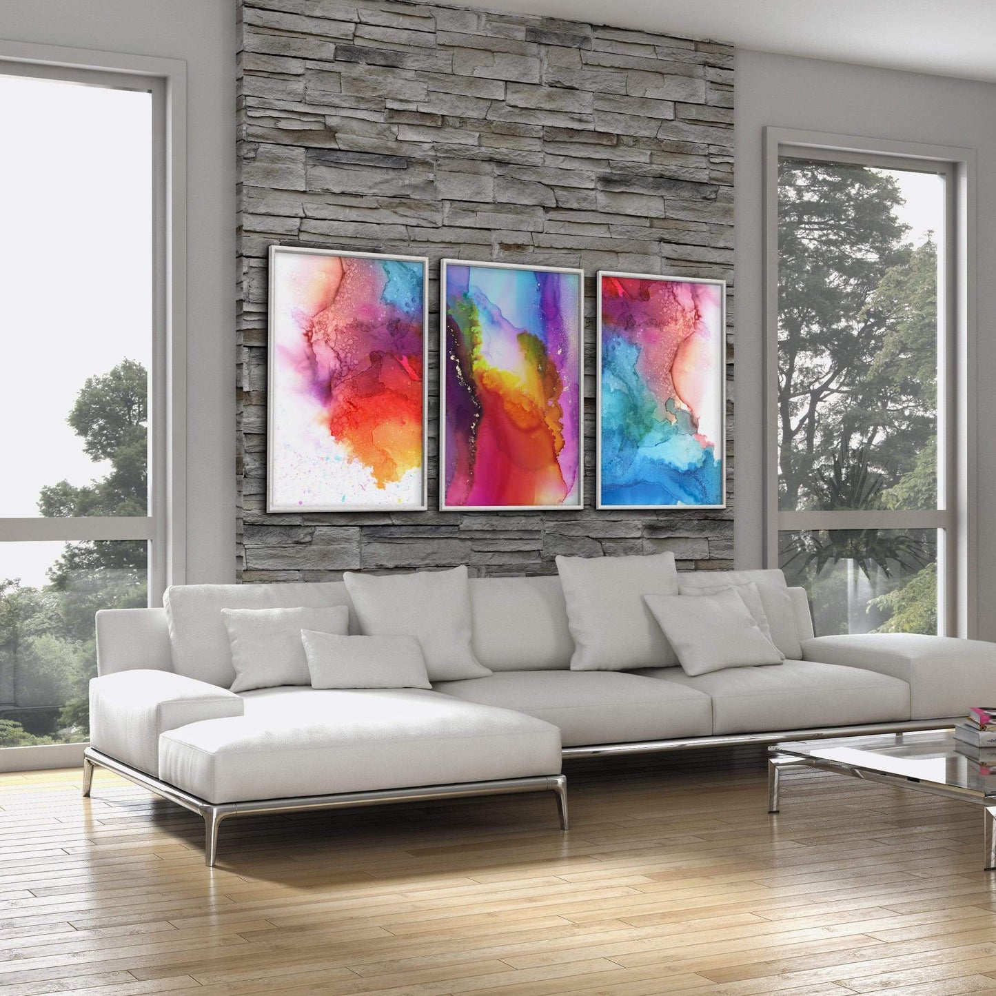 Vibrant Abstract Oil Painting Trio for Modern Home Decor