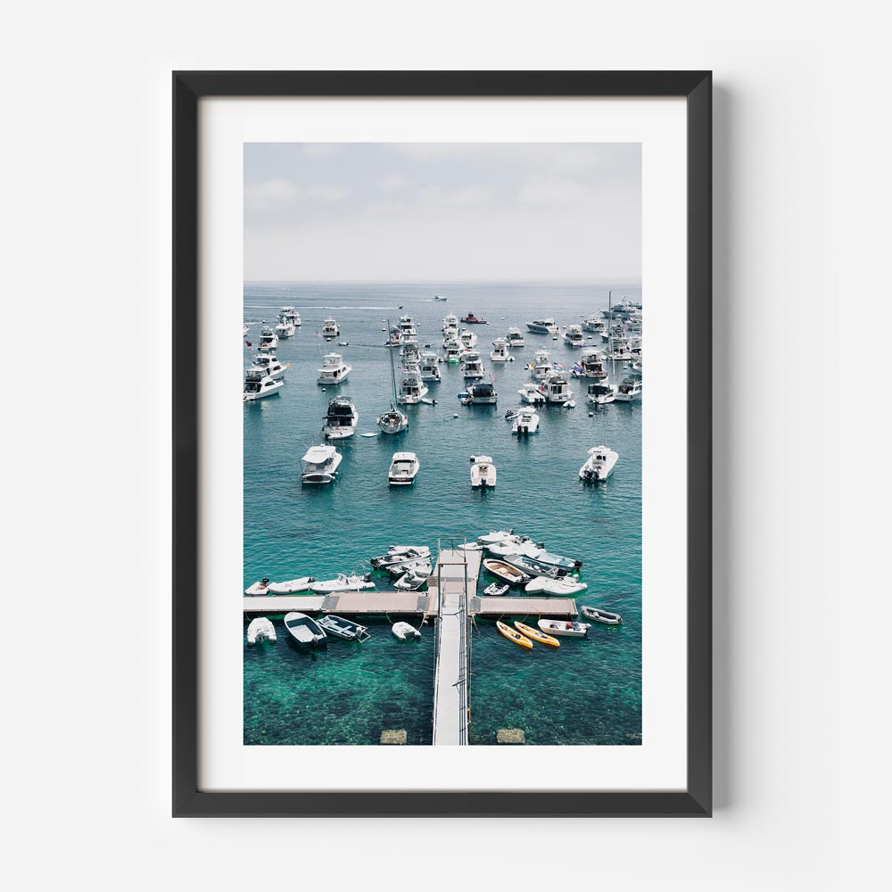 Serene Catalina Jetty Oil Painting with Boats and Tranquil Waters