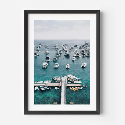 Serene Catalina Jetty Oil Painting with Boats and Tranquil Waters
