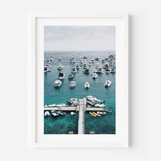 Serene Catalina Jetty Oil Painting with Boats and Tranquil Waters