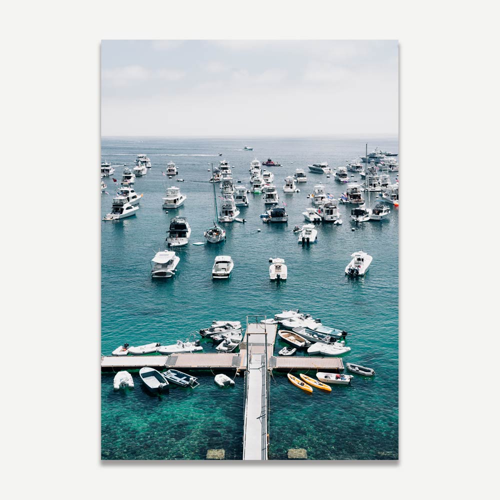 Serene Catalina Jetty Oil Painting with Boats and Tranquil Waters