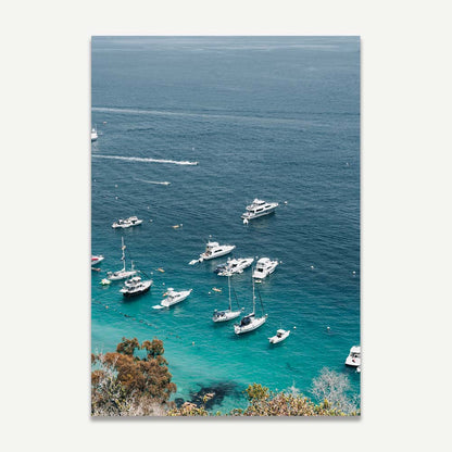 Tranquil Coastal Serenity: Boats on Crystal Blue Waters Oil Painting