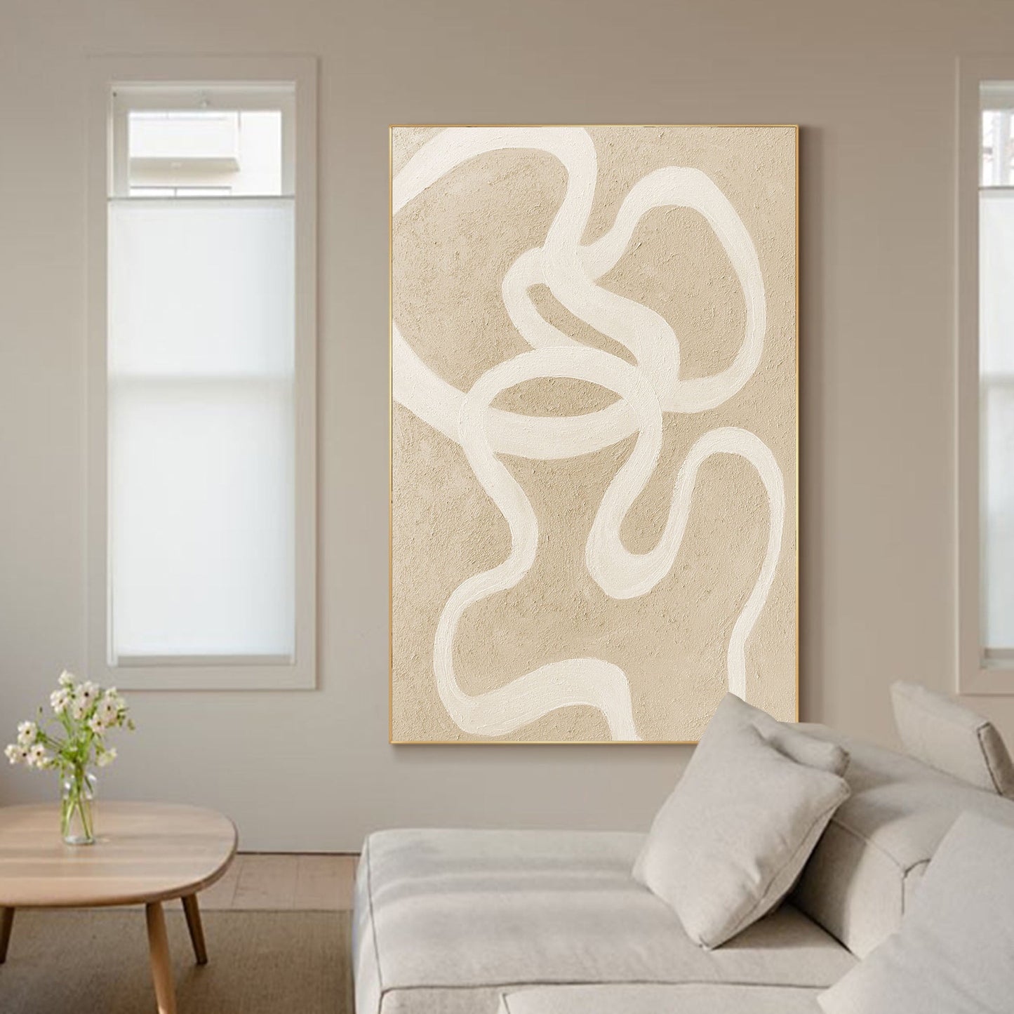 Abstract Beige Minimalist Line Art for Modern Home Decor