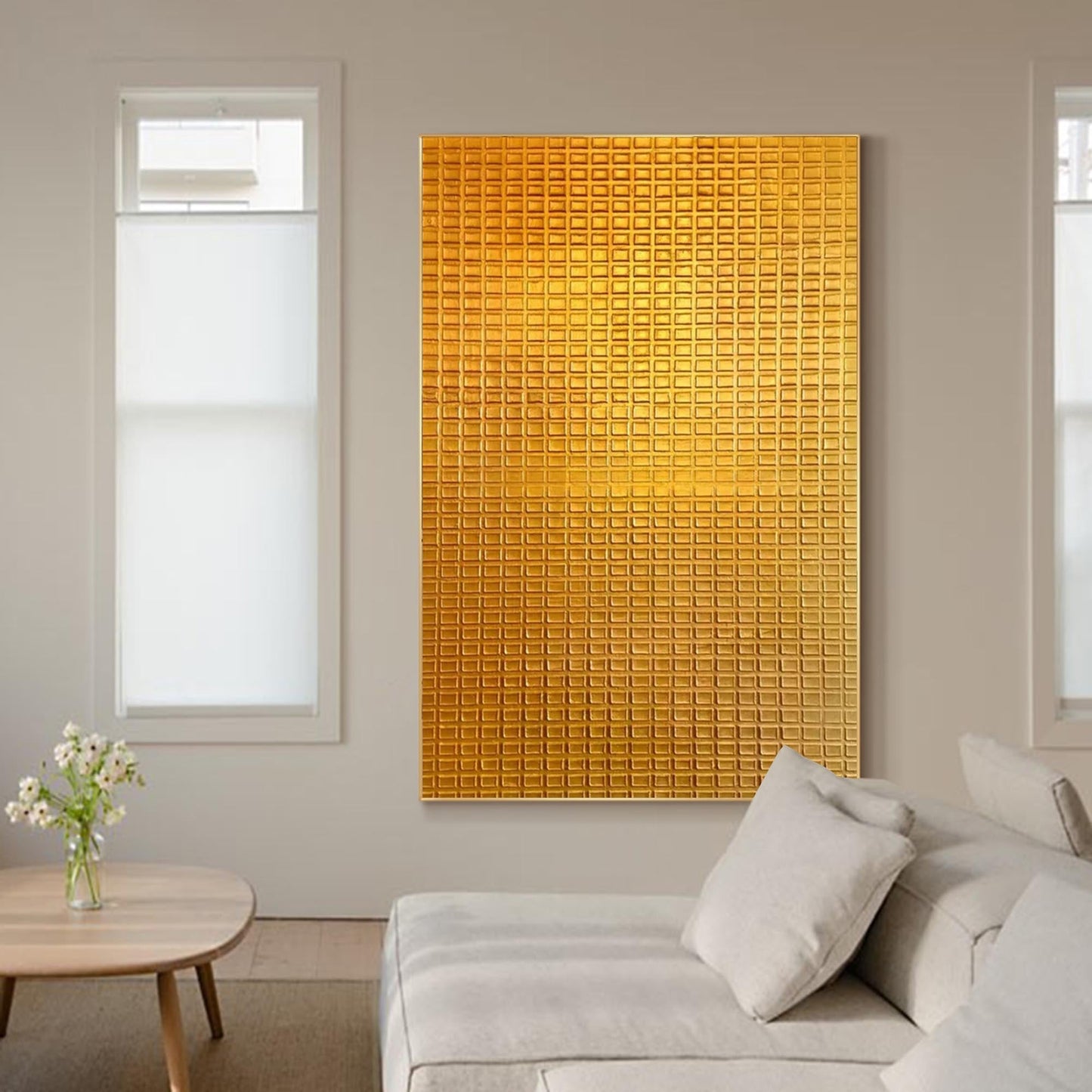 Textured Golden Abstract Oil Painting for Modern Home Decor and Wall Art