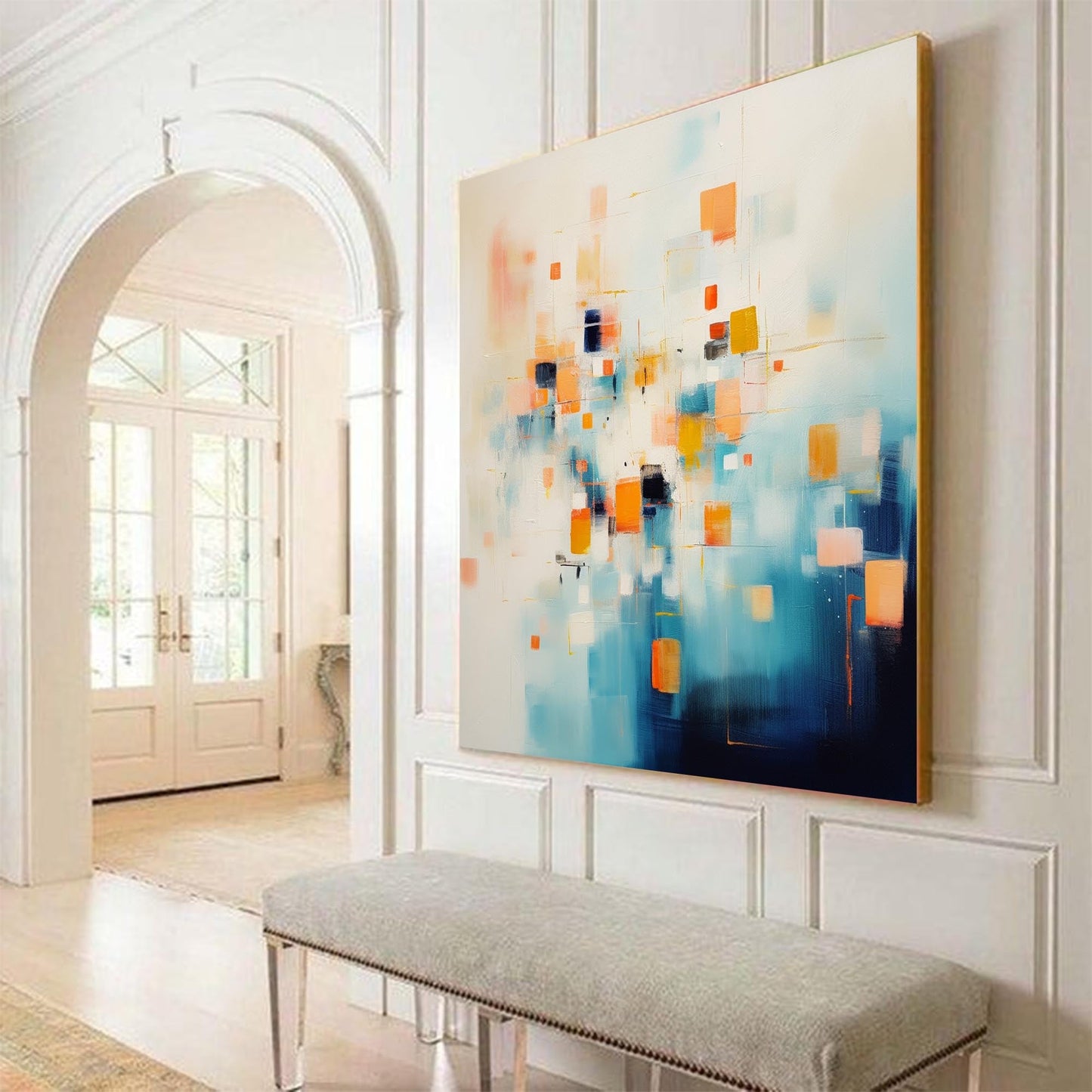 Vibrant Abstract Oil Painting with Colorful Geometric Shapes for Modern Decor