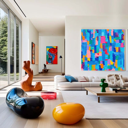 Vibrant Abstract Oil Painting in Bright Colors for Modern Home Décor