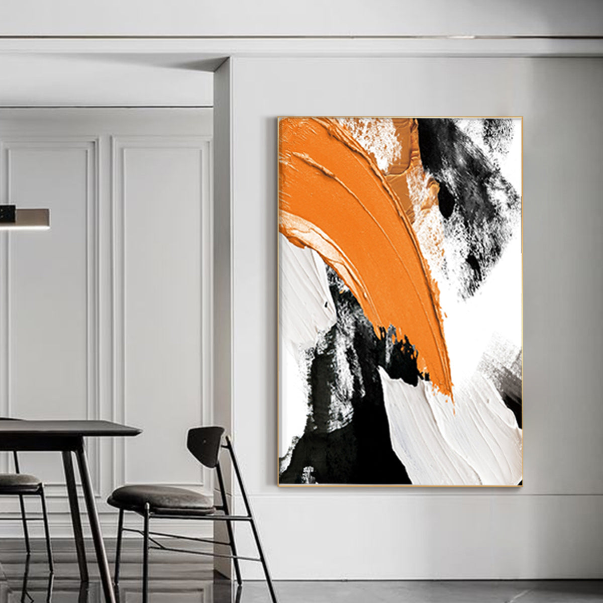 Vibrant Abstract Oil Painting with Bold Yellow, Black, and White Textures for Modern Decor