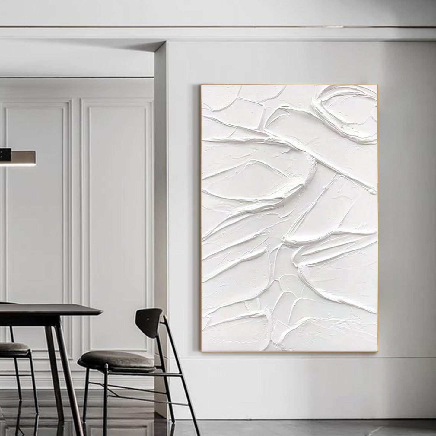 Textured White Abstract Oil Painting for Modern Home Decor