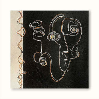 Abstract Minimalist Oil Painting of Distinctive Line Art Faces