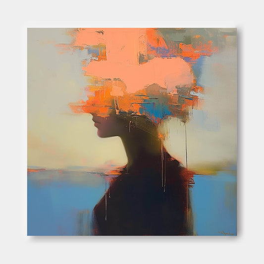 Abstract Expressionism: Colorful Female Silhouette Oil Painting for Contemporary Decor