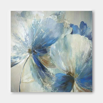 Elegant Blue Floral Oil Painting for Home Decor and Art Collectors