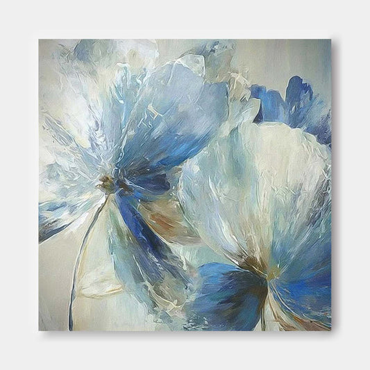 Elegant Blue Floral Oil Painting for Home Decor and Art Collectors