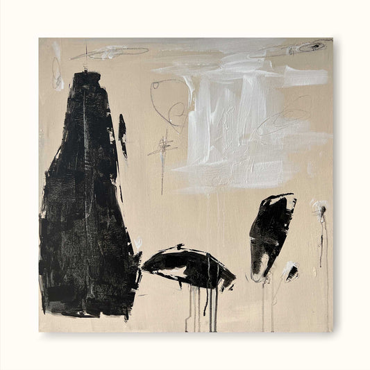 Elegant Black and White Minimalist Abstract Oil Painting for Modern Decor