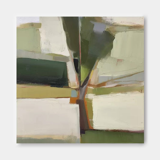 Contemporary Abstract Oil Painting with Green and Earthy Tones for Modern Decor