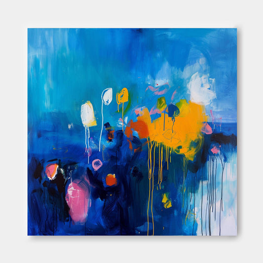 Vibrant Abstract Oil Painting on Canvas with Bold Colors and Dynamic Brushstrokes