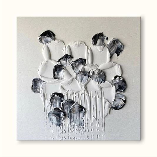 Elegant Minimalist Black and White Flower Oil Painting for Modern Decor