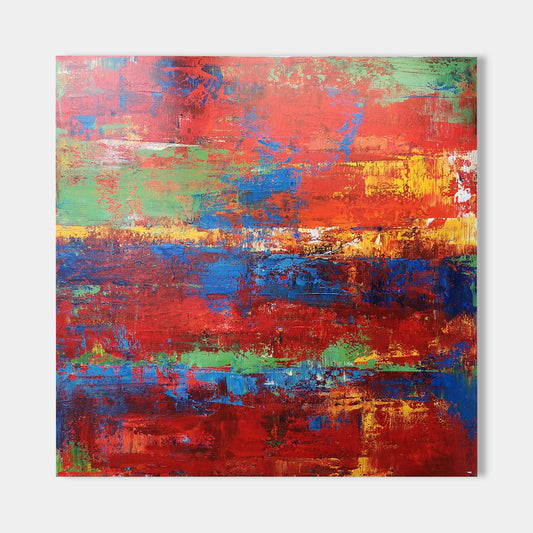 Vibrant Abstract Oil Painting in Red, Blue, and Green for Modern Home Decor