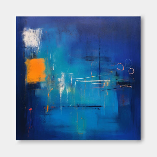 Vibrant Abstract Blue Oil Painting for Modern Home Decor Artisan Wall Art