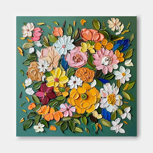 Vibrant Floral Oil Painting on Canvas – Colorful Blossom Art for Home Décor