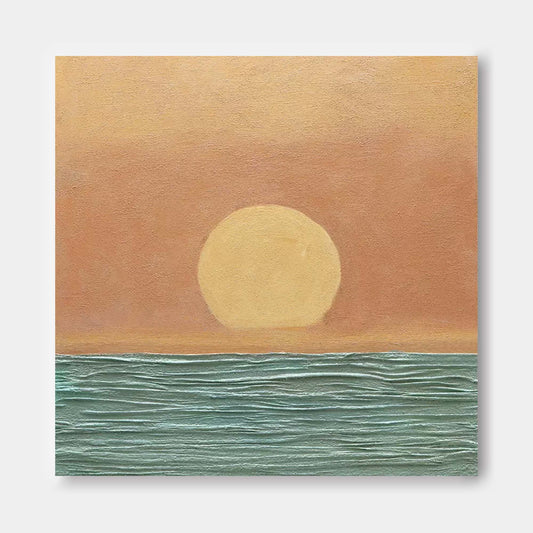 Sunset Serenity: Original Oil Painting of Tranquil Ocean Landscape Artwork