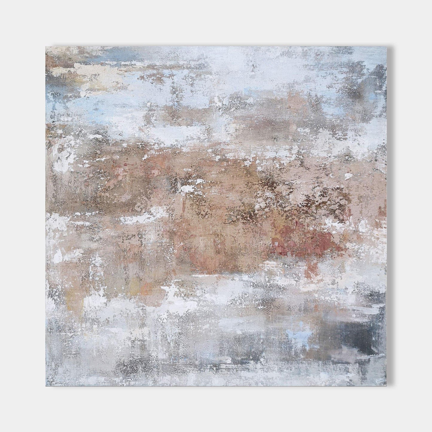 Rustic Grey and White Abstract Oil Painting for Modern Home Decor