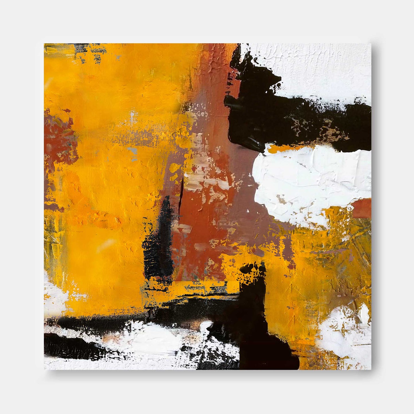 Vibrant Abstract Oil Painting in Yellow and Black for Modern Home Decor