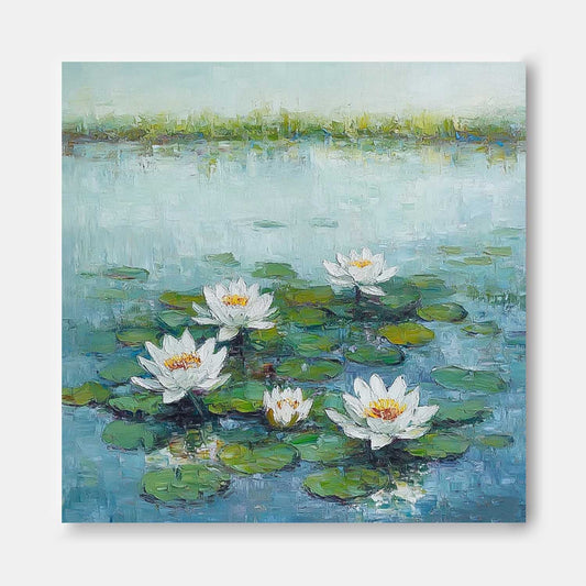 Serene Water Lilies Oil Painting for Tranquil Home Decor