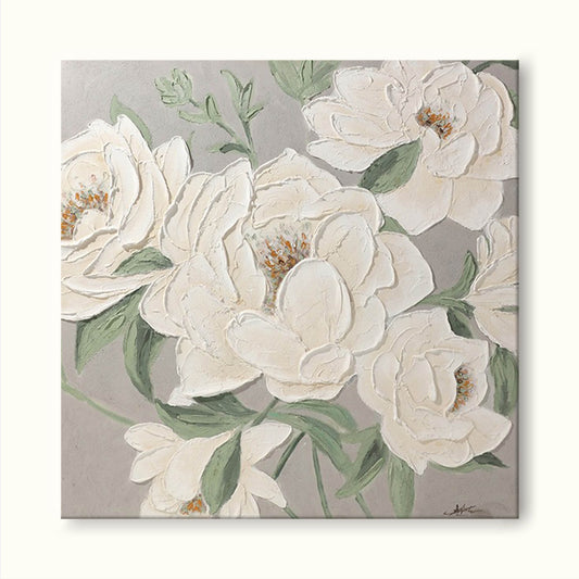 Elegant White Floral Oil Painting for Modern Home Decoration