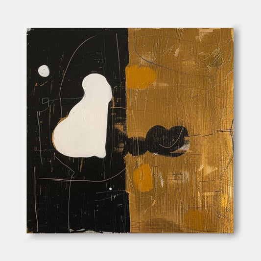Contemporary Black and Gold Abstract Oil Painting for Modern Home Decor