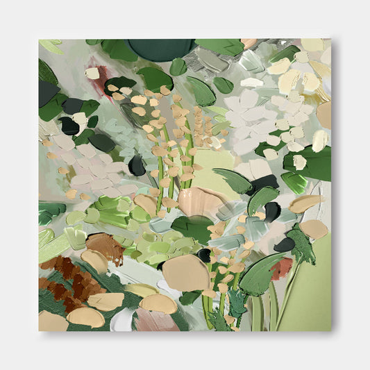Delicate Floral Oil Painting for Elegant Home Decor in Soft Green Tones