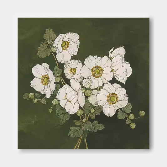 Elegant White Flower Oil Painting for Floral Home Décor
