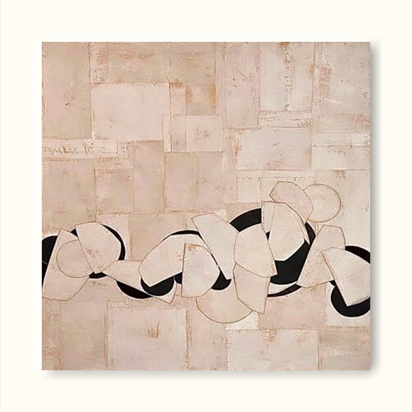 Chic Minimalist Abstract Oil Painting with Soft Geometric Shapes and Neutral Tones