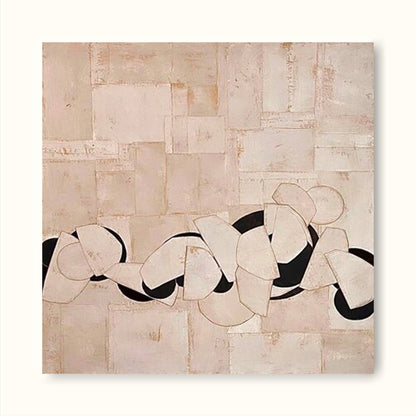 Chic Minimalist Abstract Oil Painting with Soft Geometric Shapes and Neutral Tones