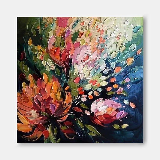 Vibrant Floral Abstract Oil Painting for Elegant Home Decor