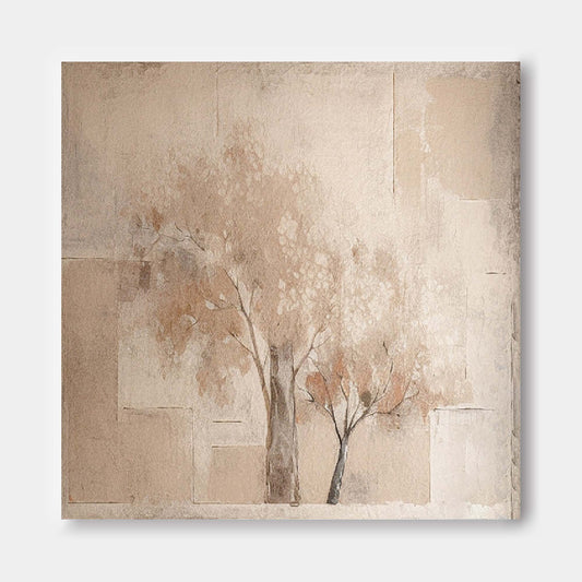 Serene Abstract Oil Painting with Trees for Modern Home Decor