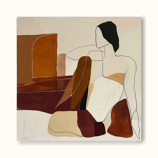 Elegant Minimalist Oil Painting of Abstract Human Figures in Warm Tones