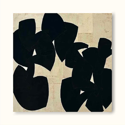 Contemporary Minimalist Abstract Oil Painting with Bold Black Shapes