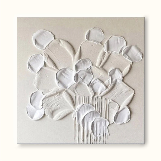 Elegant White Flower Abstract Oil Painting for Modern Home Decor