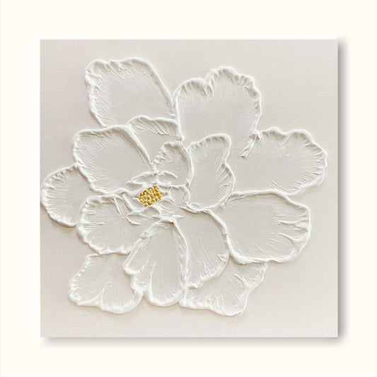 Elegant White Flower Oil Painting for Minimalist Home Decor and Modern Aesthetics