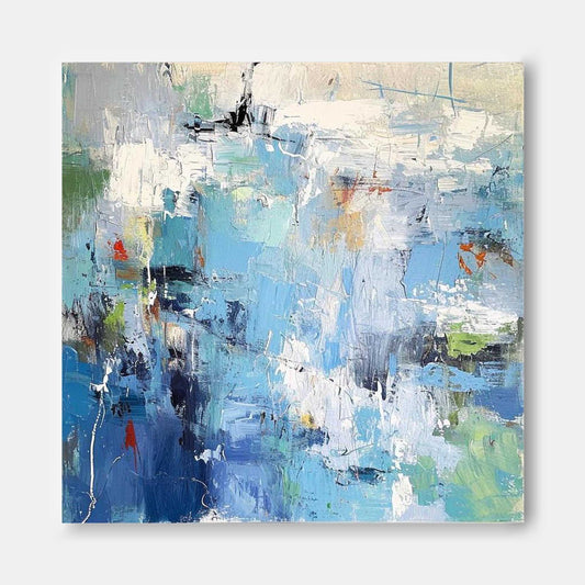 Vibrant Abstract Blue Oil Painting for Modern Home Decor