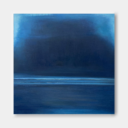 Serene Blue Abstract Oil Painting for Modern Minimalist Home Decor